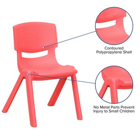Flash Furniture Red Plastic Stackable School Chair with 12'' Seat Height, PK4 4-YU-YCX4-001-RED-GG